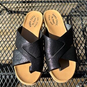 Kork-Ease Baja Black Leather Sports Slide - size 9